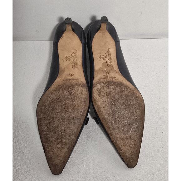 BROOKS BROTHERS Leather 7.5 Kitten Heels Buckle Pointed Toe Italy Bluish Black - Picture 11 of 12